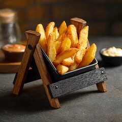 french fries on a wooden board