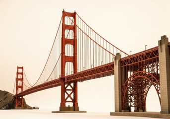 Golden gate bridge model on a plain beige isolated on white background