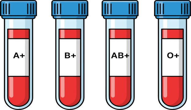 Blood Test Tubes Vector Illustration Set with A Positive B Positive AB Positive and O Positive Types Medical Research Icons