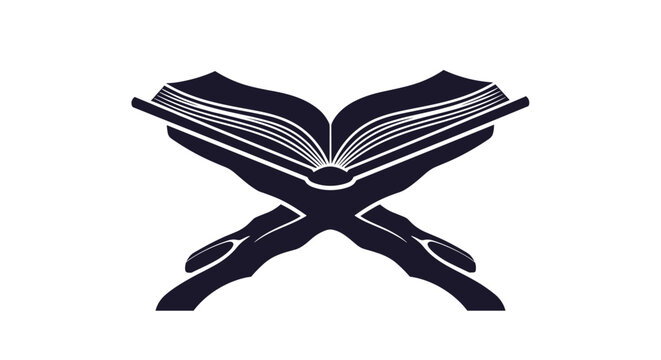 Elegant islamic rehal stand holding open holy book symbol of faith knowledge and spirituality rendered in clean vector silhouette