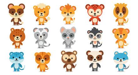 Obraz premium Collection of adorable cartoon animals lions bears monkeys and cats