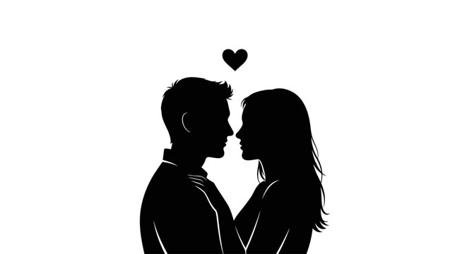 Silhouettes of a couple facing each other with a heart above their heads