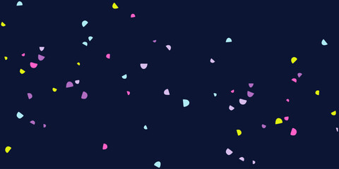 Festive confetti background with small sprayed colourful particles. Irregular vector spots and dots texture with semicircles.