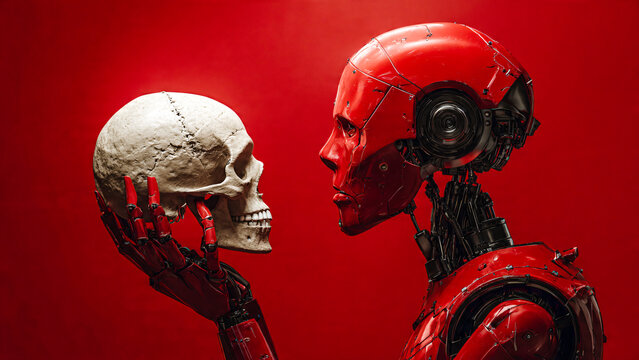 Robot tenant un cr&acirc;ne dans sa main