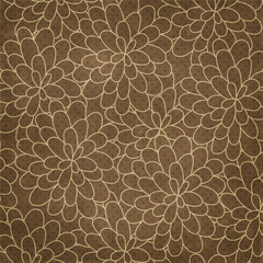 Brown seamless floral ornament pattern with elegant leaf outlines and dotted texture. Sophisticated vintage background ideal for luxury packaging and wallpapers.