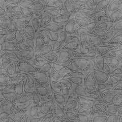 Green seamless paisley ornament pattern with textured fabric effect. Natural vintage design ideal for eco packaging, wallpapers and textile prints.