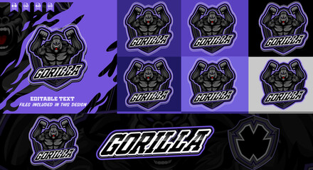 Powerful modern roaring muscular gorilla e-sports mascot logo design shied emblem, editable vector for sports, e-sport team & brands, badge, emblem and t-shirt printing.eps © Graphic Design