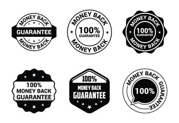 Black and white money back guarantee labels and seals collection