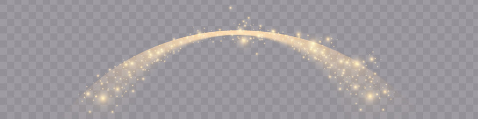 Golden magic sparkles arc trail on transparent background for fairy dust overlay and photo editing © Alesya