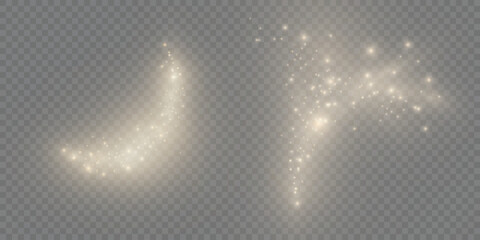 Golden magic fairy dust trails on transparent background for fantasy overlay and photo editing © Alesya
