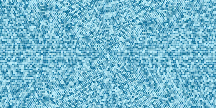 Blue tiles pattern. Classic seamless mosaic. Square swimming pool texture. Simple bathroom background. Wall or floor design template. Ceramic surface concept. Vector illustration.