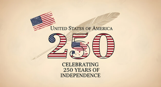 United states of america 250 celebrating 250 years of independence with american flag and quill pen design