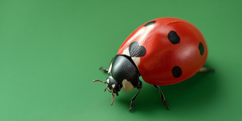 Fototapeta premium A vibrant ladybug crawling on a green surface