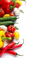 Fresh organic vegetables creating healthy vibrant food border