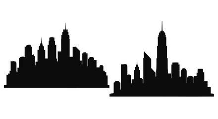 Black cityscape outlines with two distinct skylines a striking silhouette © MDEmon