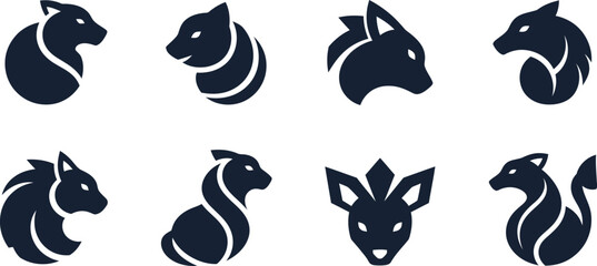 Assortment of Stylized Animal and Creature Icons in Circular and Abstract Forms silhouette