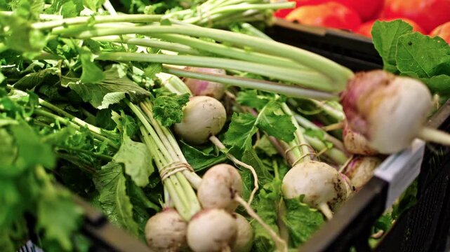 A bunch of radishes in a crate. Dallas, Texas.
