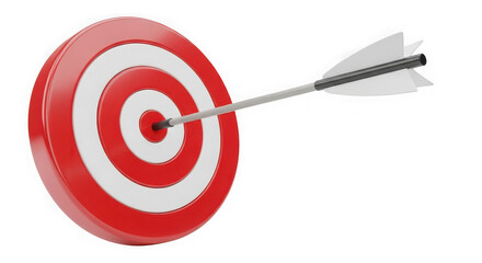 3D Target with Arrow Hitting Bullseye on Transparent Background- Business Goal Success and Achievement Concept