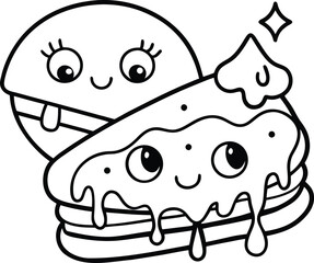 Cartoon ice cream sandwich with smiling faces and toppings