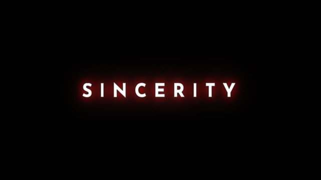 Minimal and expressive glowing text animation displaying the word Sincerity on a dark background, ideal for spiritual themes, emotional storytelling, and cinematic motion graphics.
