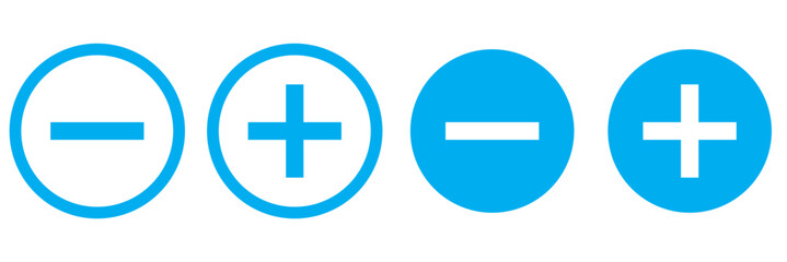 Obraz premium Plus and minus signs vector icons set. Vector illustration on transparent background.