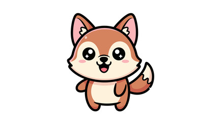 Obraz premium Cute cartoon coyote with a happy expression standing on white background 