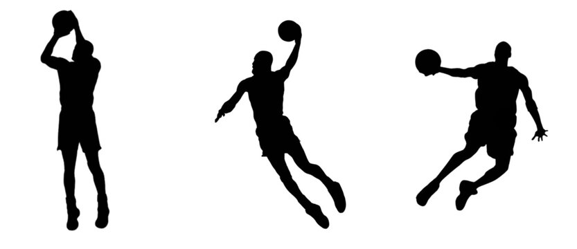 silhouettes of people playing basketball indifferent action