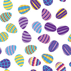 Seamless pattern with Easter eggs, cute patterned eggs with polka dots and stripes