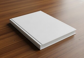 Fototapeta premium A pristine white book resting on a richly textured wooden surface
