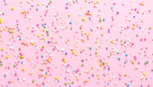 Pink background with colorful scattered sprinkles