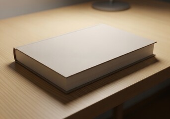 Fototapeta premium A single book lying on a wooden table with a blurred background