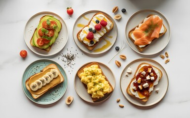 Delicious and creative open-faced sandwiches on a rustic table setting.
