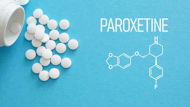 Paroxetine Antidepressant Medication Concept, SSRI Treatment for Depression and Anxiety Disorders, Mental Health Therapy, Prescription Drug and Pharmaceutical Healthcare Background