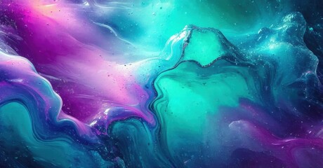 Fototapeta premium Abstract fluid art. Vibrant colors blend, creating cosmic swirls. Texture suggests movement, depth, luminosity. Beautiful, dreamy composition.