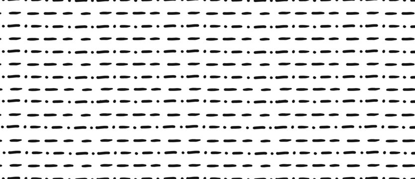 Minimalist dashed lines and dots seamless pattern, simple hand drawn texture