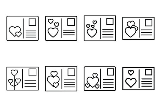 valentine postcard black and white valentines day silhouette icons set