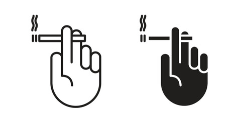 Fototapeta premium Hand holding cigarette icon. Outline and flat icons collection. EPS10