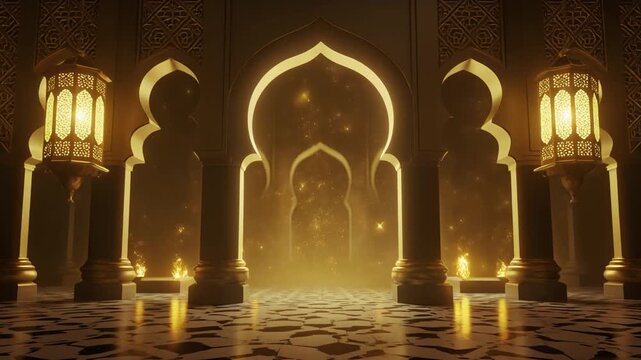 Abstract Golden Light Ramadan Background Animation
