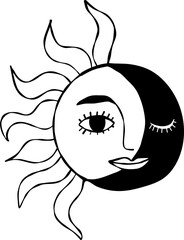 Sun and Moon Face Outline Doodle