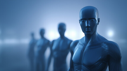 Fototapeta premium Humanoid alien with large dark eyes in a sci-fi setting symbolizing extraterrestrial intelligence and mystery. 