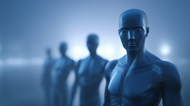 Humanoid alien with large dark eyes in a sci-fi setting symbolizing extraterrestrial intelligence and mystery.
