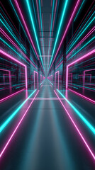 Fototapeta premium Futuristic neon corridor with glowing lines creating a sense of speed, technology, and digital innovation. 