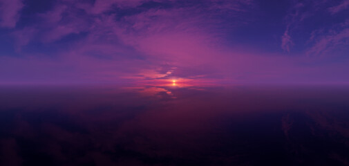 Obraz premium Dreamy Purple Sunset Over Calm Ocean Horizon In 3D Rendering Artwork