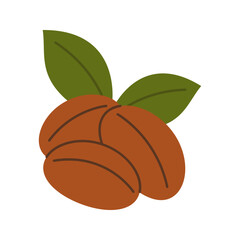 Mexican coffee beans with green leaves. Flat vector exotic food illustration for nature and culinary designs