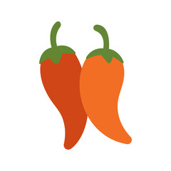 Spicy chili peppers in red and orange. Flat vector Mexican food illustration for culinary and hot spice designs