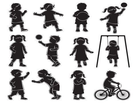 Children playing silhouette with joyful and energetic outdoor fun