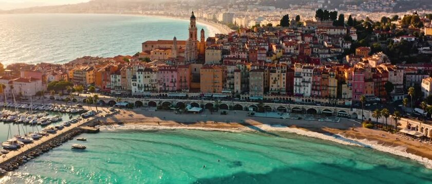 nice france aerial view cote d&rsquo;azur belland tower sunlight video
