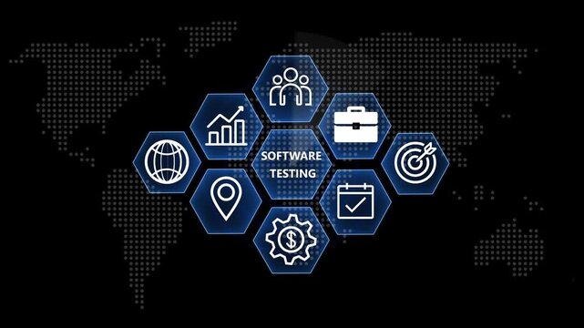 SOFTWARE TESTING Education Internet Technology Webinar Online Courses concept. Business, Technology, Internet and network concept on world background. 4k video
