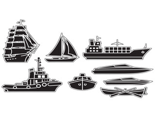 Ship and boat silhouette icon for maritime and sailing projects