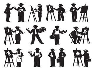 Painter artist silhouette icon for creative and studio concepts